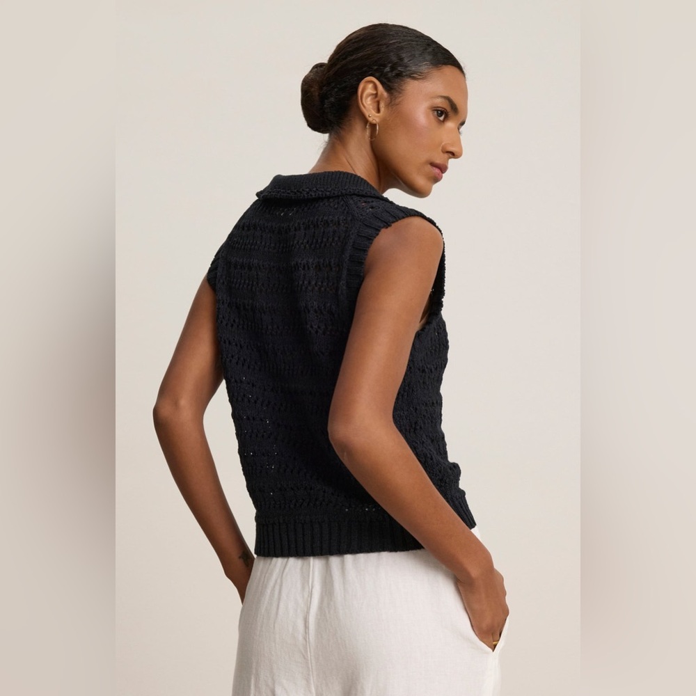 VELVET BY GRAHAM & SPENCER renee cotton crochet polo sweater in black size XS - Picture 3 of 7